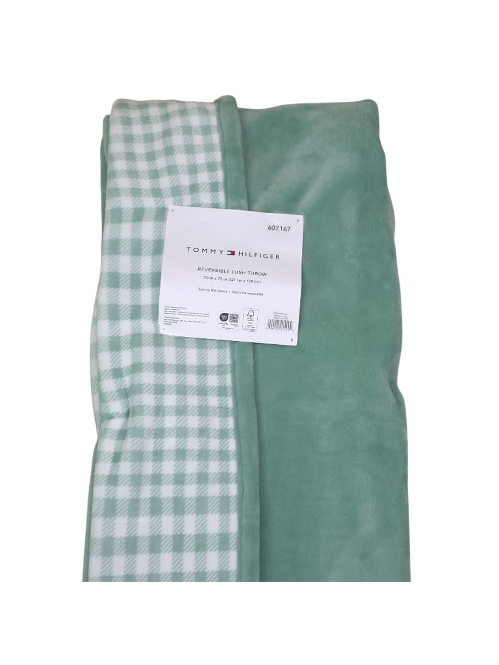 Tommy Hilfiger Reversible Lush Throw Blanket Plush 50x70 Green & Modern Check